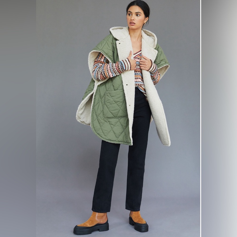 Anthropologie Faux Fur Lined Quilted Cape